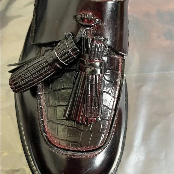Lorenzo Mari Chunky Platform Tassel Leather Loafers size 40 Burgundy Preppy NWOB - Picture 10 of 10
